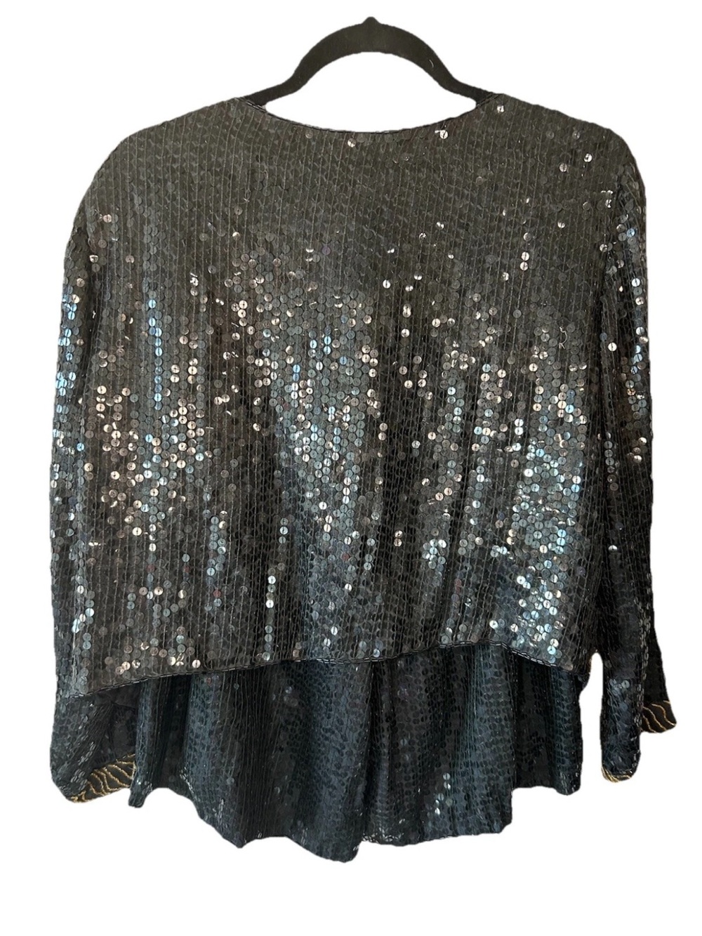 Vintage 1980’s Silk Sequin Beaded 2 Pc Set Jacket Shorts Black Gold S Glamour - Picture 9 of 12